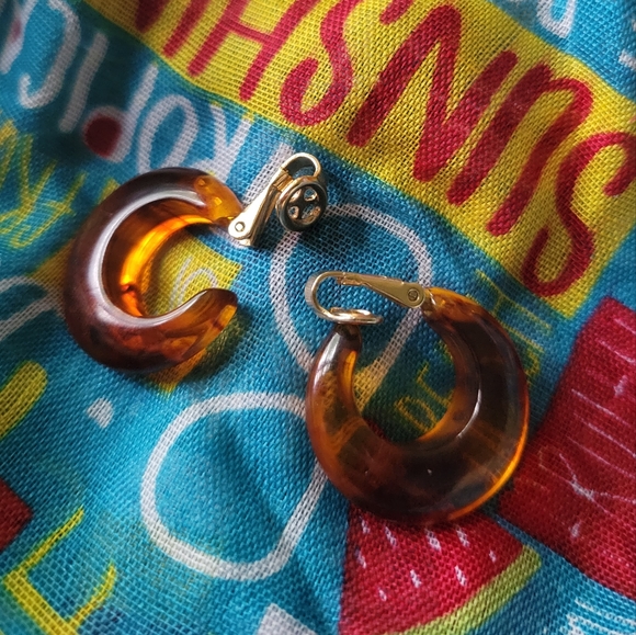 Trifari Crown Amber Hoop Earrings - Picture 3 of 7